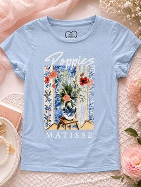 MAD Engine Light Blue Poppies Matisse Graphic T Shirt